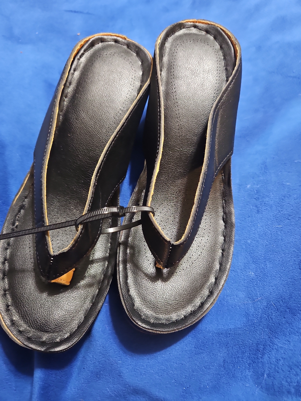 Women’s Black Thong Mule Sandals with Tan Trim